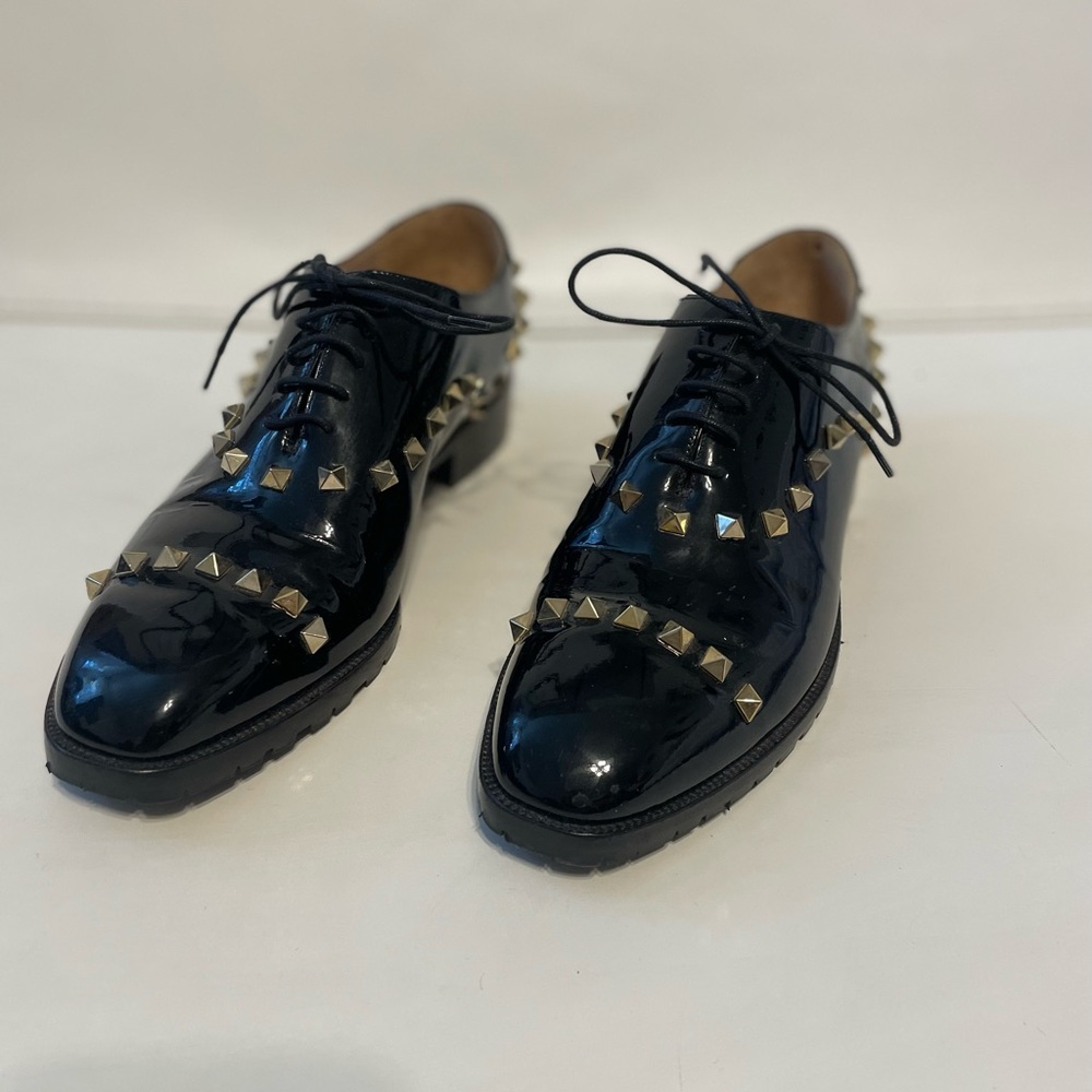 Valentino Garavani black leather metallic studded loafers